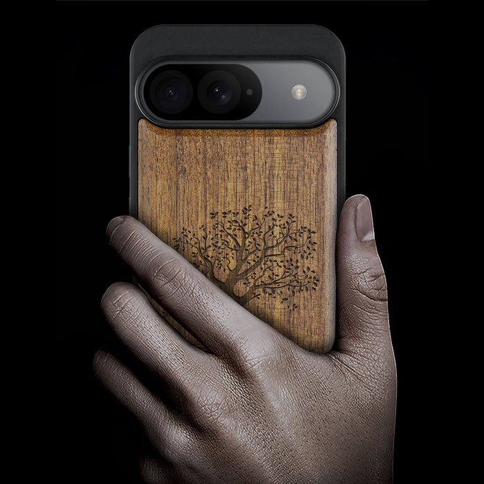 The Yin Yang Tree, Classic Engraved Wood & TPU Case - Artisanal Cover for Google Pixel