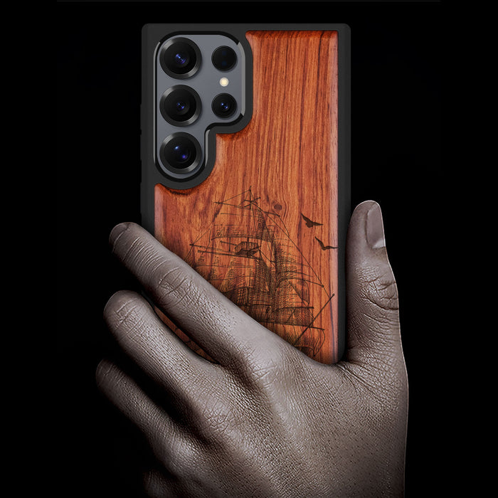 Sailboat Calm Classic Engraved Wood & TPU Case Samsung Galaxy Artisanal Case View