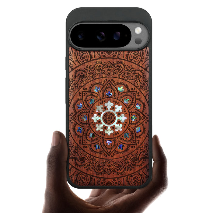 The Indian Mandala, Hand-Inlaid Wood & Mother of Pearl Case - Artisanal Cover for Google Pixel