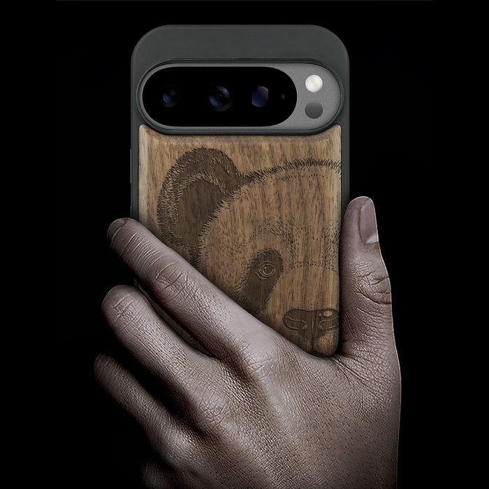 Panda Serenity, Classic Engraved Wood & TPU Case - Artisanal Cover for Google Pixel