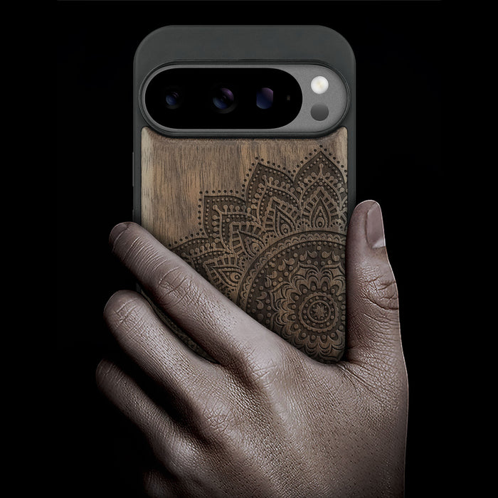 Lace Bloom, Classic Engraved Wood & TPU Case - Artisanal Cover for Google Pixel