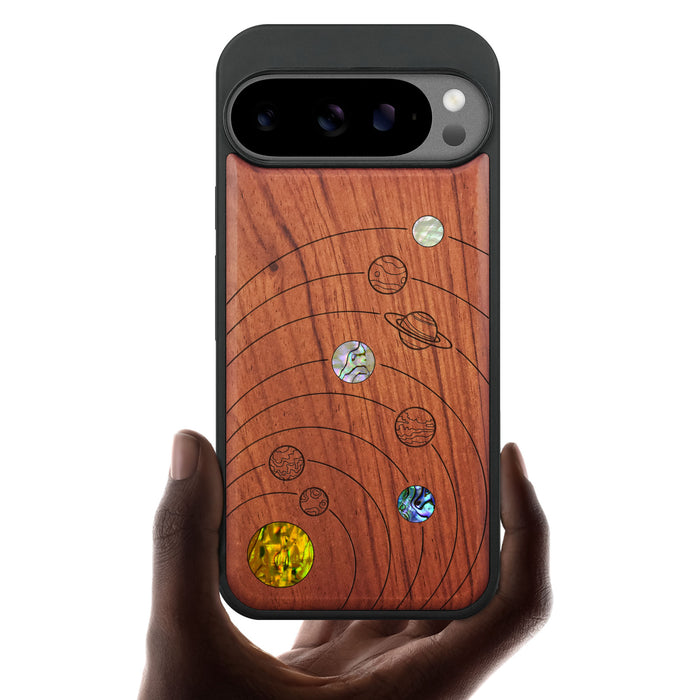 Solar System Simplicity, Hand-Inlaid Wood & Mother of Pearl Case - Artisanal Cover for Google Pixel