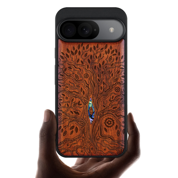 The Line Art Tree of Life, Hand-Inlaid Wood & Mother of Pearl Case - Artisanal Cover for Google Pixel