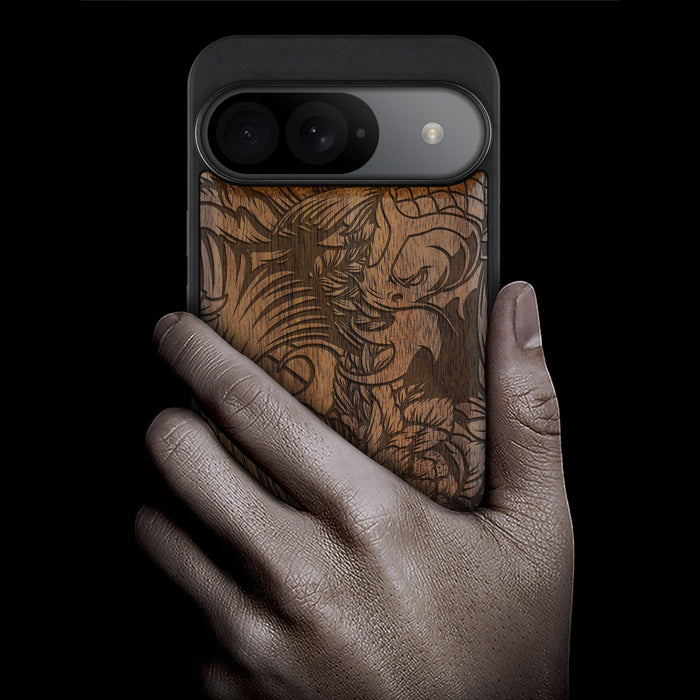 Flowing Harmony, Classic Engraved Wood & TPU Case - Artisanal Cover for Google Pixel