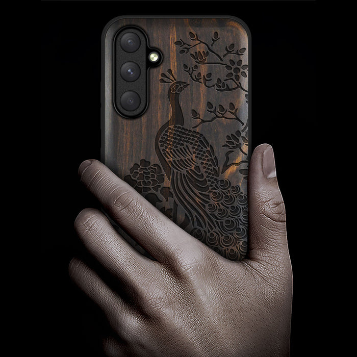 The Majestic Asian Peacock, Classic Engraved Wood & TPU Case - Artisanal Cover for Samsung Galaxy