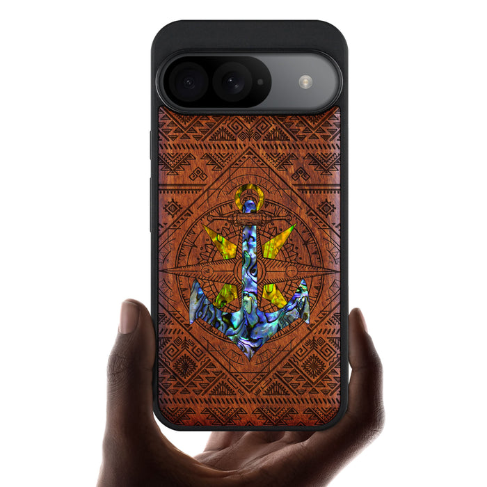 Voyage Intrigue, Hand-Inlaid Wood & Mother of Pearl Case - Artisanal Cover for Google Pixel