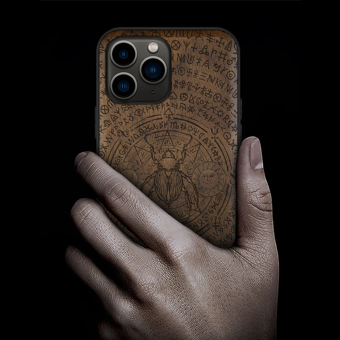 Celestial Beetle, Classic Engraved Wood & TPU Case - Artisanal Cover for Apple iPhone