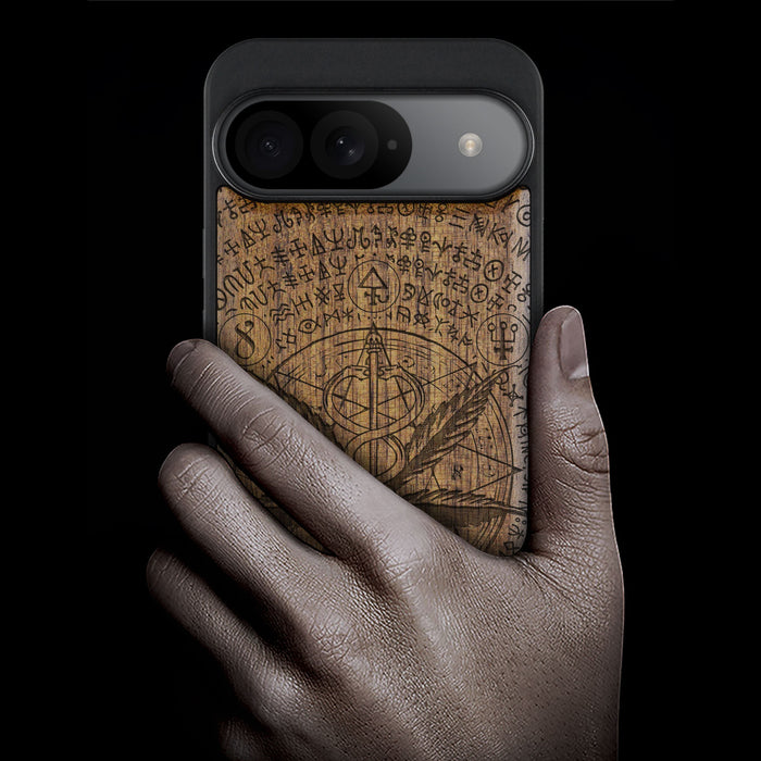 Cosmic Herbality, Classic Engraved Wood & TPU Case - Artisanal Cover for Google Pixel