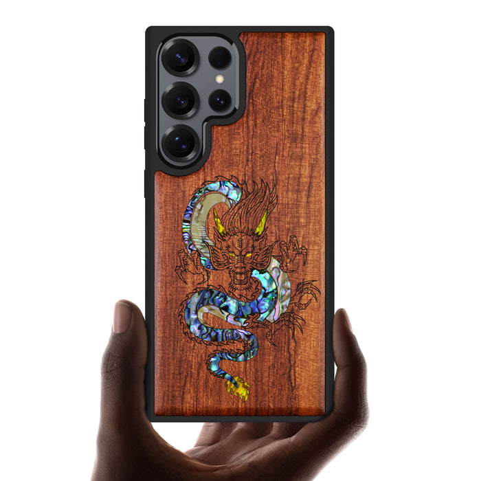 The Oriental Dragon, Hand-Inlaid Wood & Mother of Pearl Case - Artisanal Cover for Samsung Galaxy
