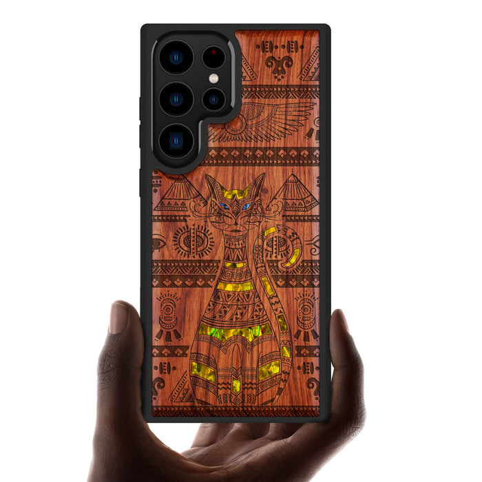 Eternal Watcher, Hand-Inlaid Wood & Mother of Pearl Case - Artisanal Cover for Samsung Galaxy