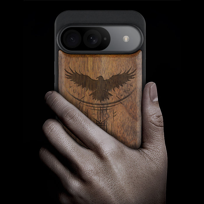 Norse Symbols, Classic Engraved Wood & TPU Case - Artisanal Cover for Google Pixel