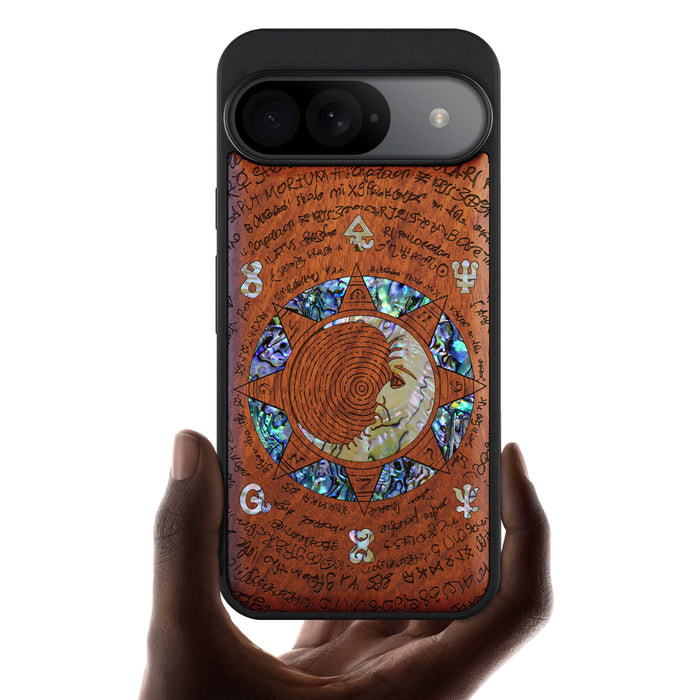 A Manuscript Enigma, Hand-Inlaid Wood & Mother of Pearl Case - Artisanal Cover for Google Pixel