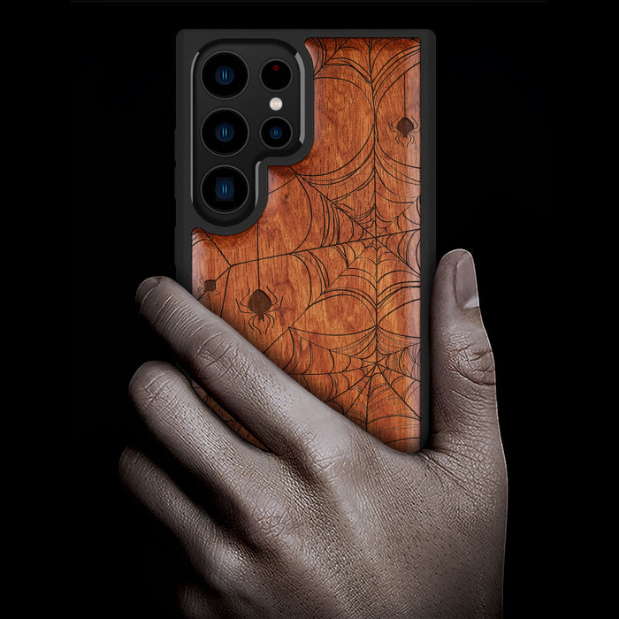 The Web Spinner's Craft, Classic Engraved Wood & TPU Case - Artisanal Cover for Samsung Galaxy