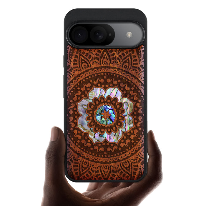 The Indian Floral Mandala, Hand-Inlaid Wood & Mother of Pearl Case - Artisanal Cover for Google Pixel