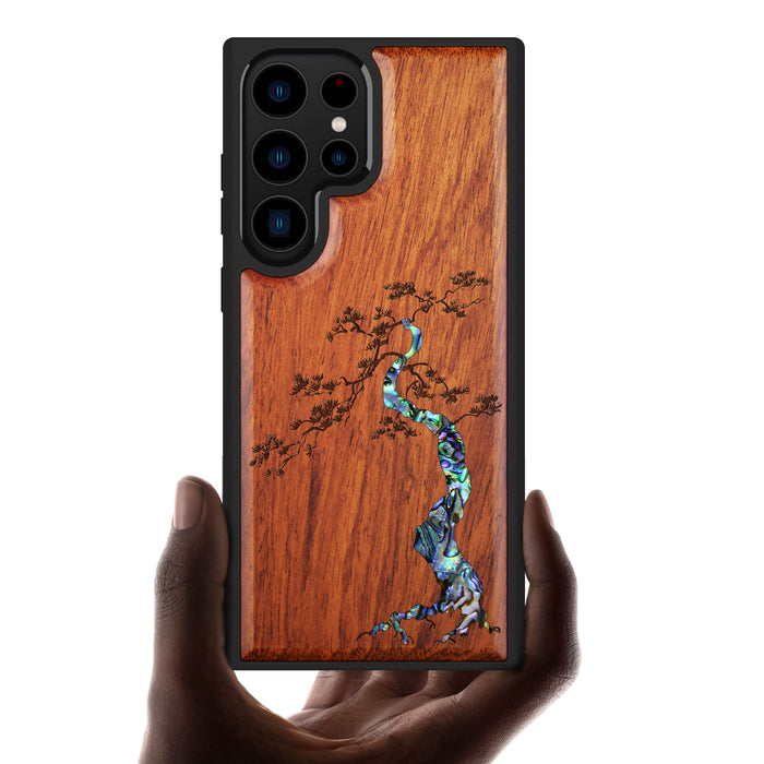 The Majestic Pine Tree, Hand-Inlaid Wood & Mother of Pearl Case - Artisanal Cover for Samsung Galaxy