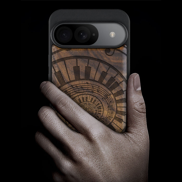 A Spiral Symphony, Classic Engraved Wood & TPU Case - Artisanal Cover for Google Pixel