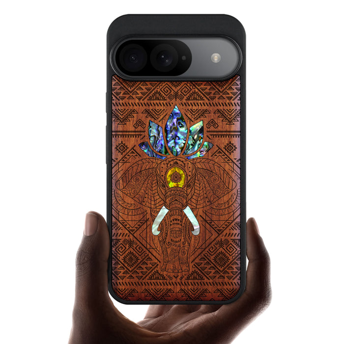 The African Elephant, Hand-Inlaid Wood & Mother of Pearl Case - Artisanal Cover for Google Pixel