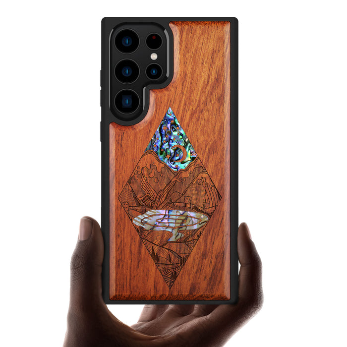 A Glimpse into the Starlit Wilderness, Hand-Inlaid Wood & Mother of Pearl Case - Artisanal Cover for Samsung Galaxy