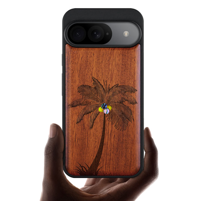 The Palm Tree, Hand-Inlaid Wood & Mother of Pearl Case - Artisanal Cover for Google Pixel