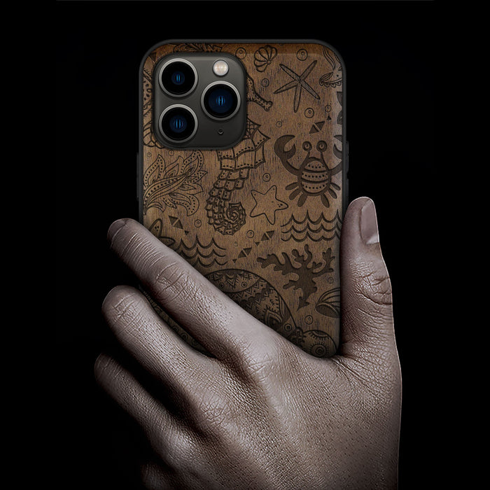 An Oceanic Odyssey, Classic Engraved Wood & TPU Case - Artisanal Cover for Apple iPhone