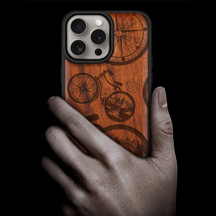 Bicycle Adventure, Classic Engraved Wood & TPU Case - Artisanal Cover for Apple iPhone