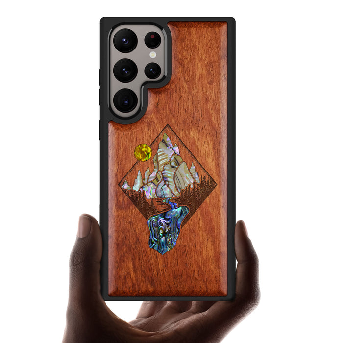 Mountain Path, Hand-Inlaid Wood & Mother of Pearl Case - Artisanal Cover for Samsung Galaxy