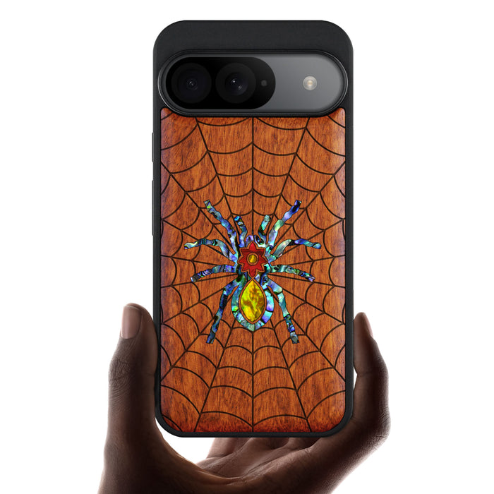 Spider Web, Hand-Inlaid Wood & Mother of Pearl Case - Artisanal Cover for Google Pixel