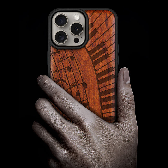 Keys and Notes, Classic Engraved Wood & TPU Case - Artisanal Cover for Apple iPhone