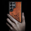 Realistic Wolf Linework Art Classic Engraved Wood & TPU Case Samsung Galaxy Artisanal Case View