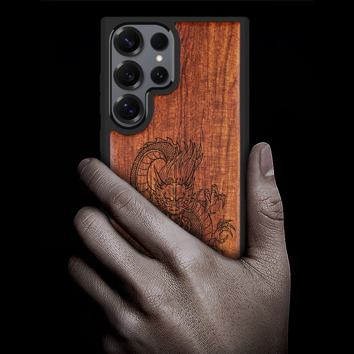 Oriental Dragon Classic Engraved Wood & TPU Case Samsung Galaxy Artisanal Case View