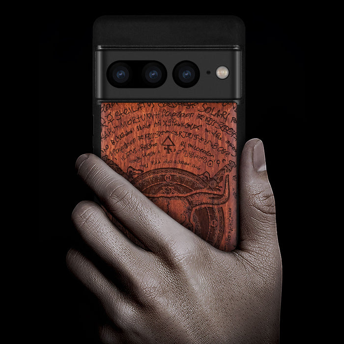 Brave Skull, Classic Engraved Wood & TPU Case - Artisanal Cover for Google Pixel