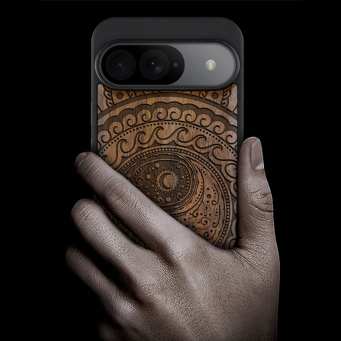 The Yin Yang Paisley, Classic Engraved Wood & TPU Case - Artisanal Cover for Google Pixel