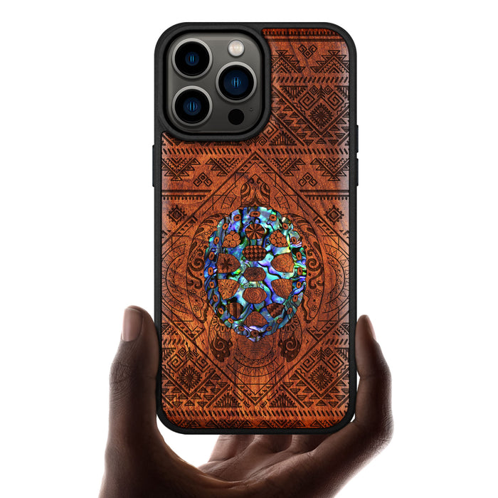 The Beautiful Turtle, Hand-Inlaid Wood & Mother of Pearl Case - Artisanal Cover for Apple iPhone