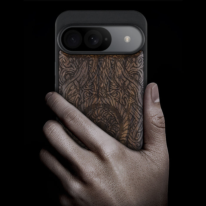 Futhark Alphabet, Classic Engraved Wood & TPU Case - Artisanal Cover for Google Pixel