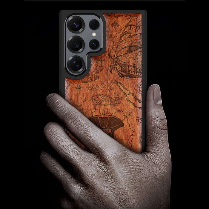 The Pirate's Legacy Classic Engraved Wood & TPU Case Samsung Galaxy Artisanal Case View
