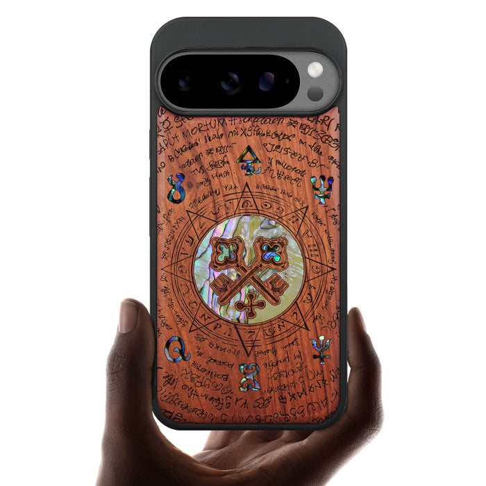 A Heraldic Enigma, Hand-Inlaid Wood & Mother of Pearl Case - Artisanal Cover for Google Pixel