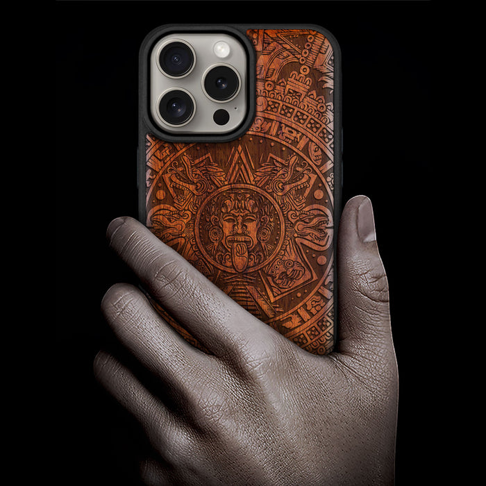 Echoes of the Maya, Classic Engraved Wood & TPU Case - Artisanal Cover for Apple iPhone