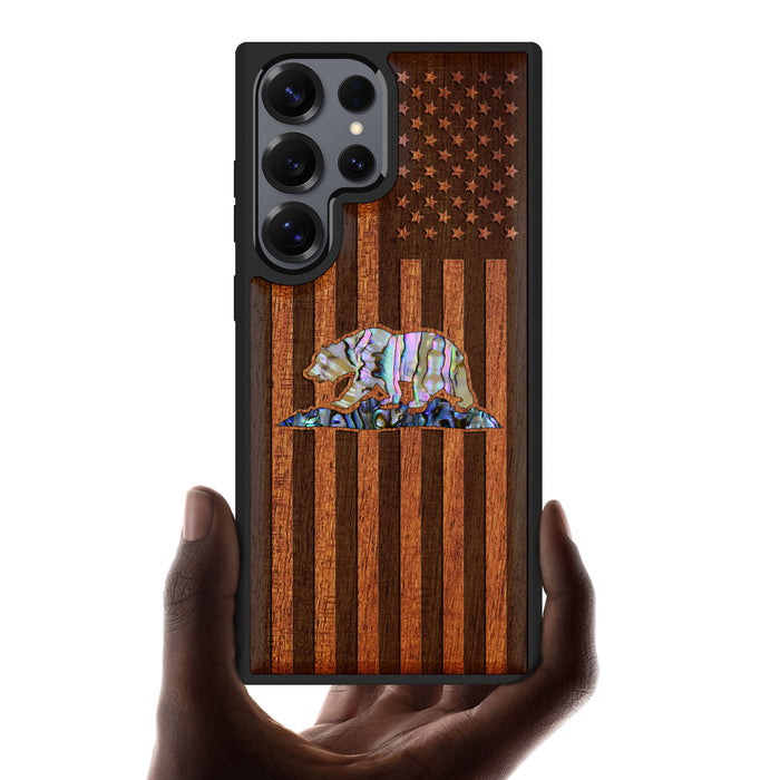 The Grizzly of the Golden State, Hand-Inlaid Wood & Mother of Pearl Case - Artisanal Cover for Samsung Galaxy