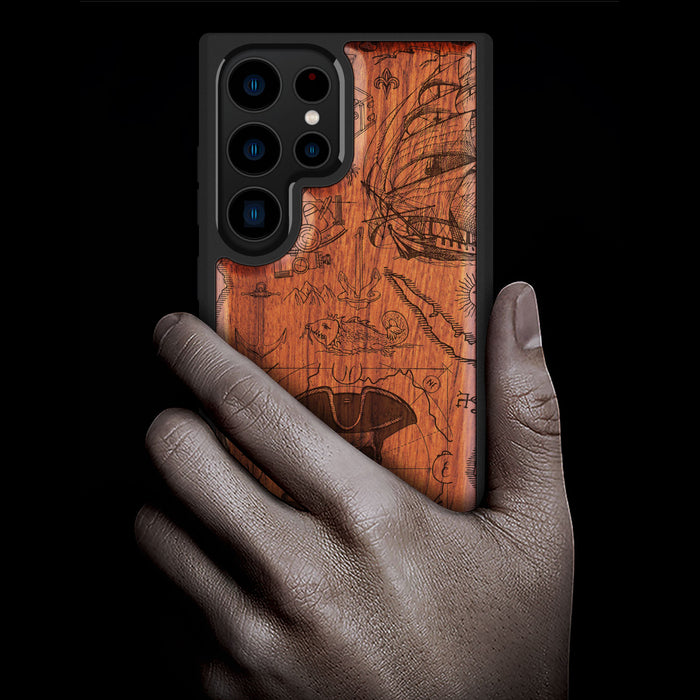 The Pirate's Legacy, Classic Engraved Wood & TPU Case - Artisanal Cover for Samsung Galaxy