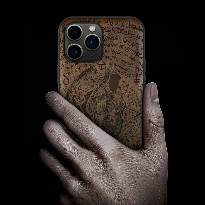 The Reaper's Scythe, Classic Engraved Wood & TPU Case - Artisanal Cover for Apple iPhone