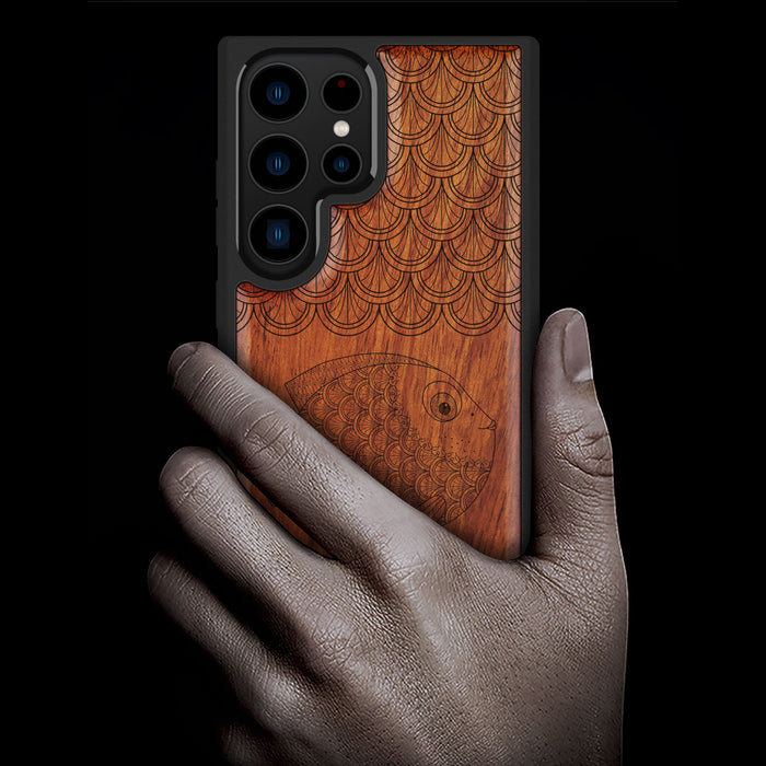 Delicate Doodles of the Deep, Classic Engraved Wood & TPU Case - Artisanal Cover for Samsung Galaxy