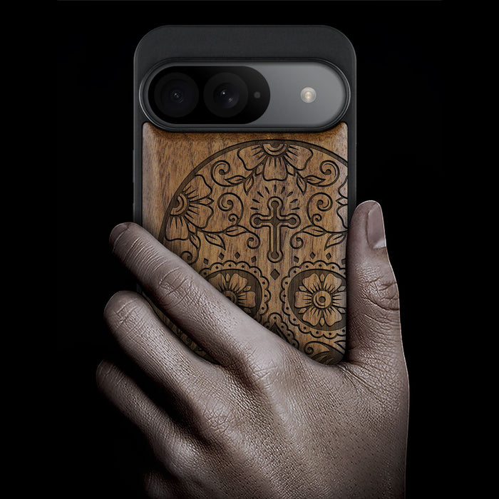 The Dia de los Muertos Sugar Skul, Classic Engraved Wood & TPU Case - Artisanal Cover for Google Pixel