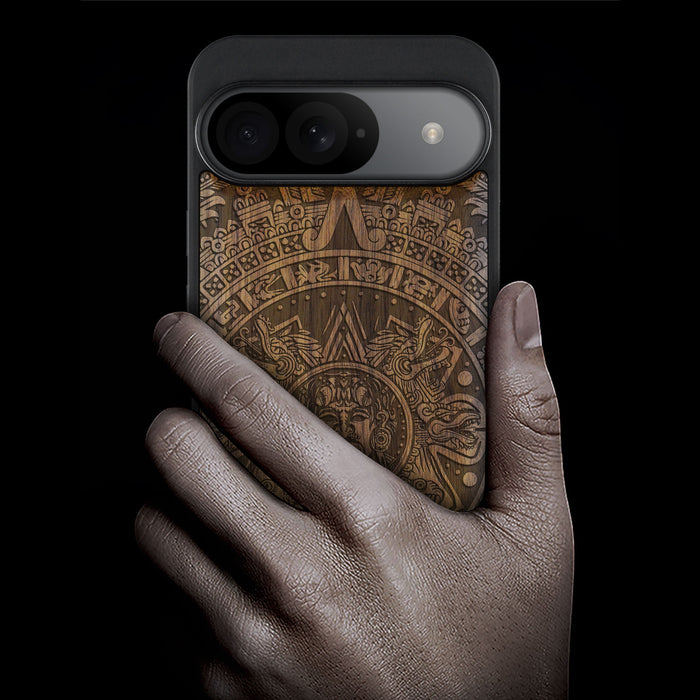 Echoes of the Maya, Classic Engraved Wood & TPU Case - Artisanal Cover for Google Pixel