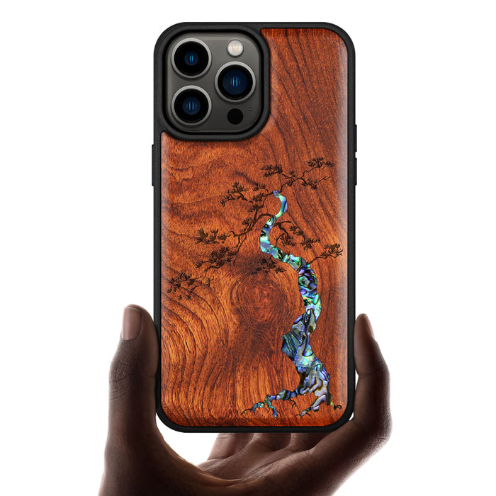 The Majestic Pine Tree, Hand-Inlaid Wood & Mother of Pearl Case - Artisanal Cover for Apple iPhone