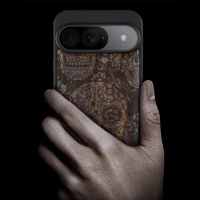 Dance of the Sugar Skulls, Classic Engraved Wood & TPU Case - Artisanal Cover for Google Pixel