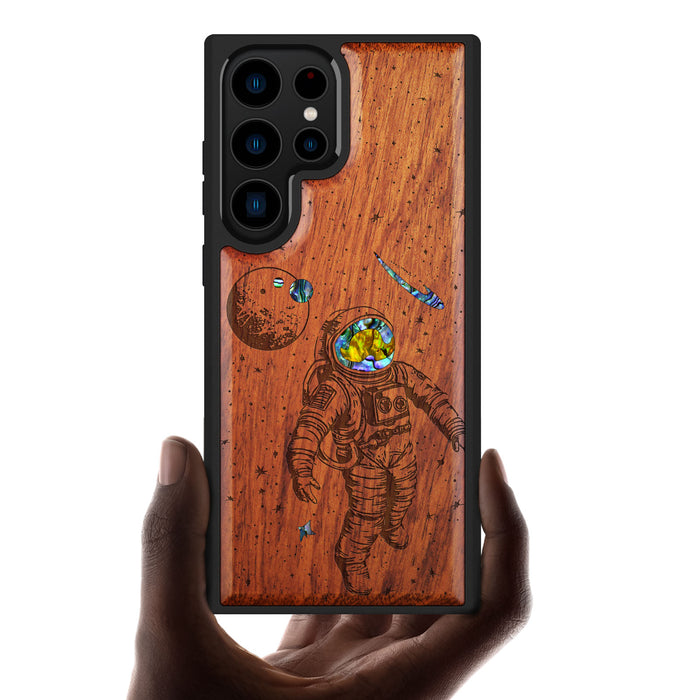 A Celestial Odyssey, Hand-Inlaid Wood & Mother of Pearl Case - Artisanal Cover for Samsung Galaxy