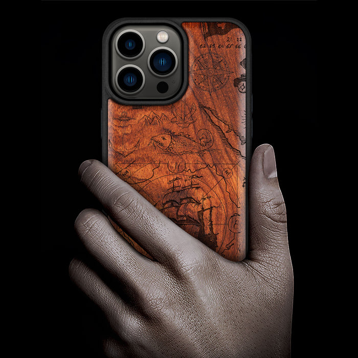 Voyage of Legends, Classic Engraved Wood & TPU Case - Artisanal Cover for Apple iPhone