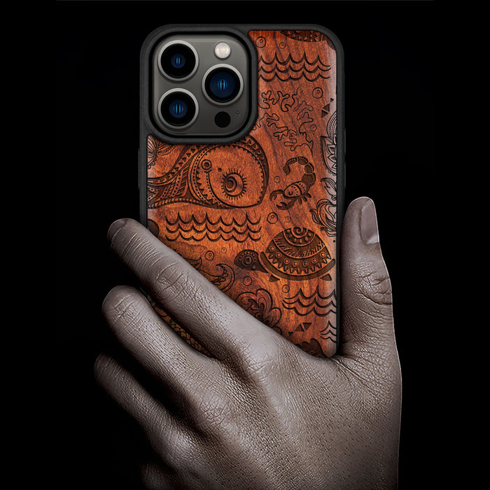 A Marine Mosaic, Classic Engraved Wood & TPU Case - Artisanal Cover for Apple iPhone