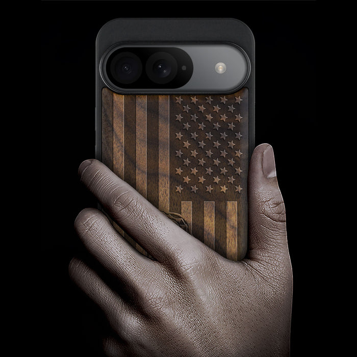 Gadsden and the American Flag, Classic Engraved Wood & TPU Case - Artisanal Cover for Google Pixel