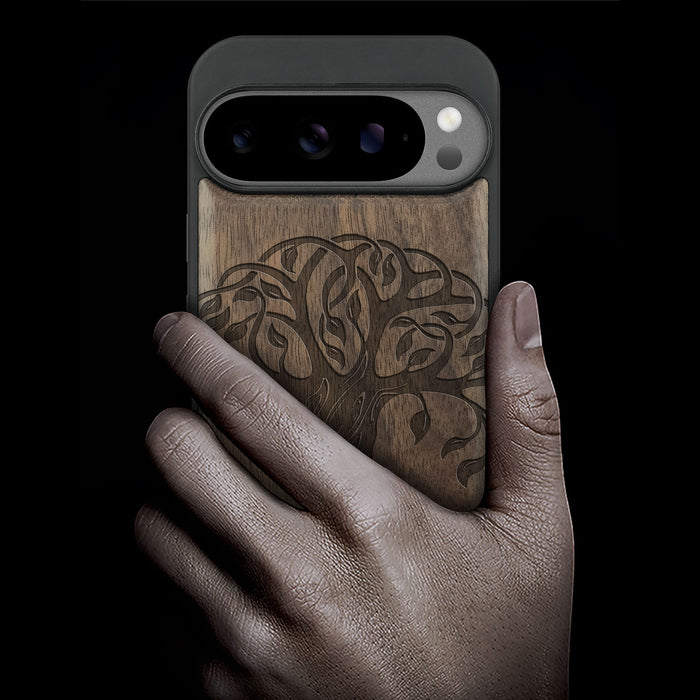 Celtic Roots, Classic Engraved Wood & TPU Case - Artisanal Cover for Google Pixel